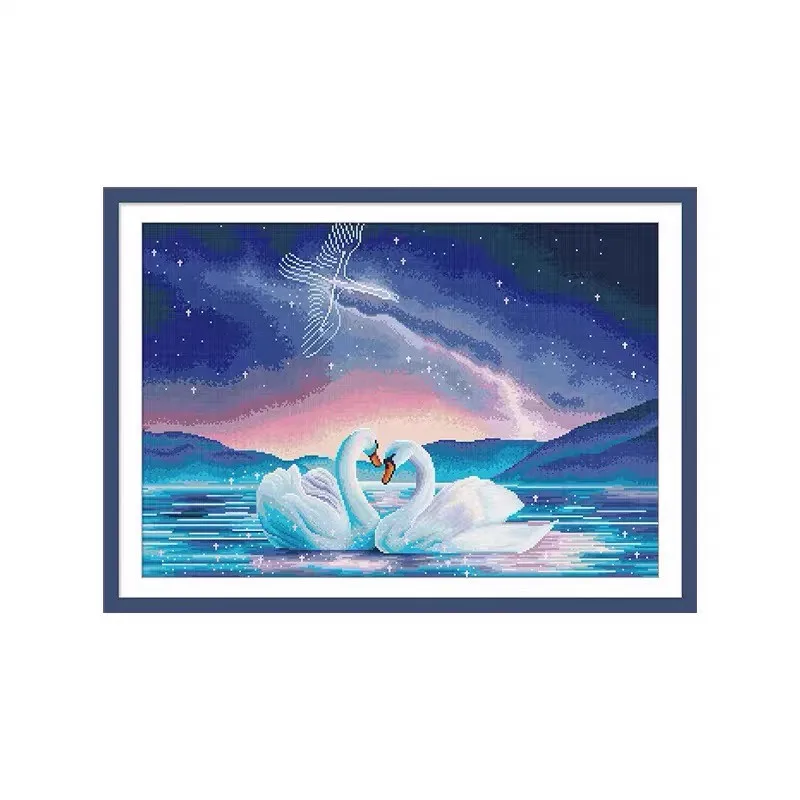 

11CT Swans Lake Pre-Printed Cross Stitch DIY Embroidery Set Handmade Handicraft Floss Needle Crafts 39Colors