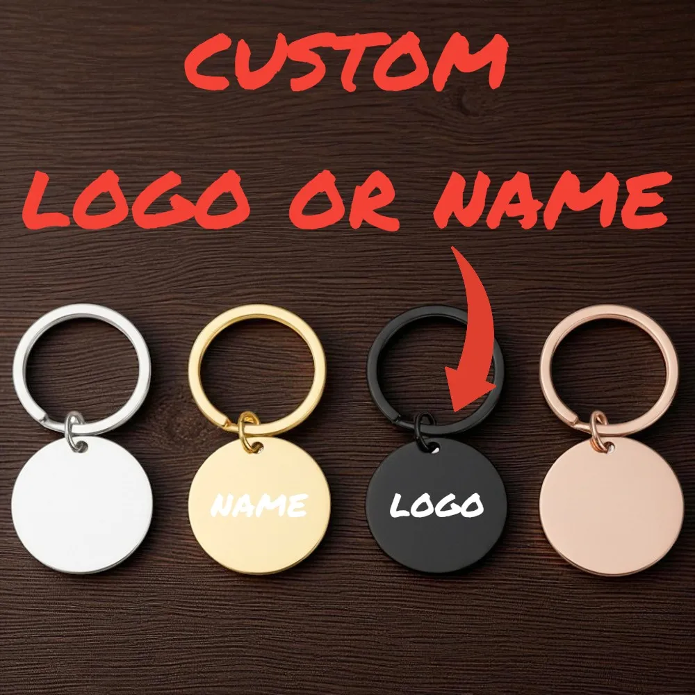 

1PC Customized LOGO Name Circular Stainless Steel Keychain Laser Carving Pendant for Men Women Keyring Key Ring Chain Gift