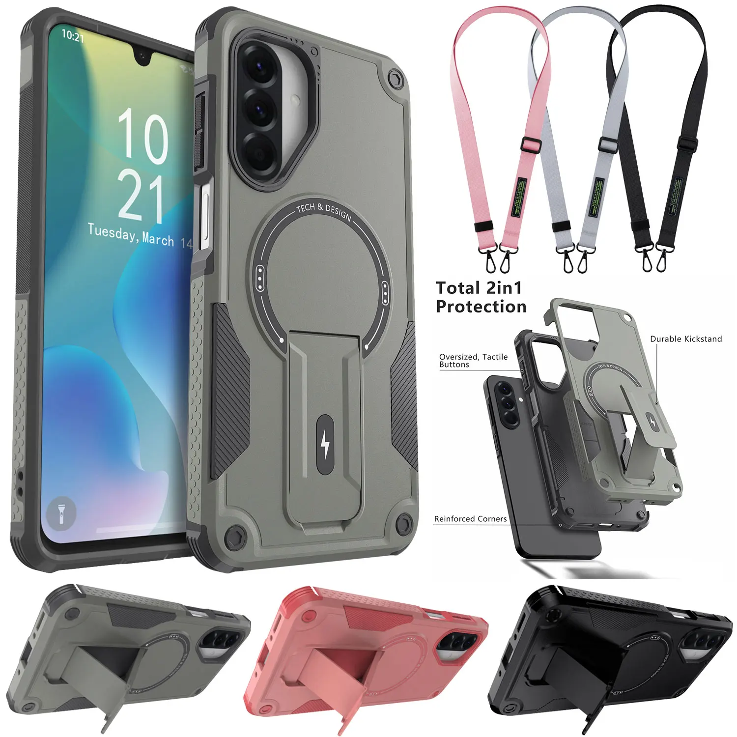 

Для Samsung Galaxy A26 противоударный магнитный чехол + подставка-держатель, прочный чехол с ремешком для телефона