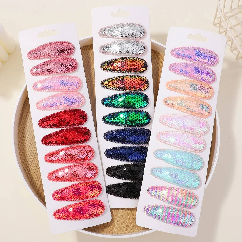 10Pcs/Set Kids Sequins BB Clips Hair Clips for Kids Handmade Hairpins Water Drop Barrettes Headwear Girls Baby Hair Accessories