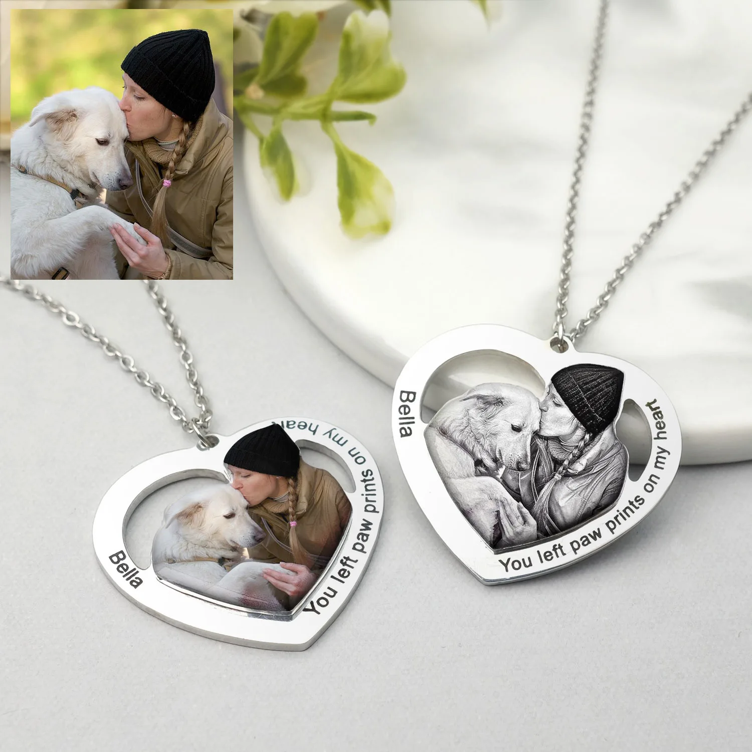Personalized Pet Photo Heart Necklace for Women Custom Dog Picture Necklaces Engraved Christmas Day Gift Memorial Jewelry Gifts