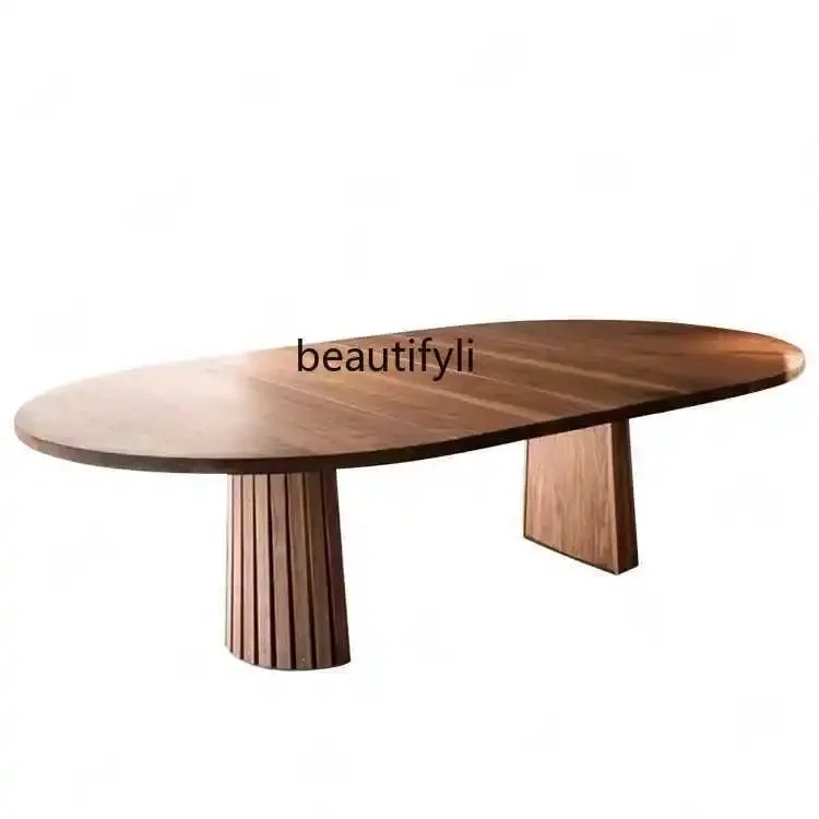 

SSNorth American black walnut solid wood dining table, oval dining table, Nordic retro dining tableNew Light Luxury