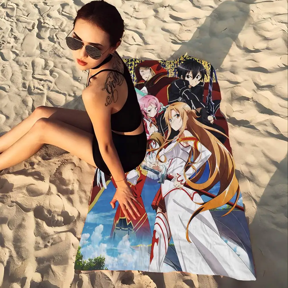Anime Sword Art Online Kirito Asuna Microfiber Beach Towel Absorbent Quick Dry Soft Yoga Swimming Resort Mountain Climbing Towel