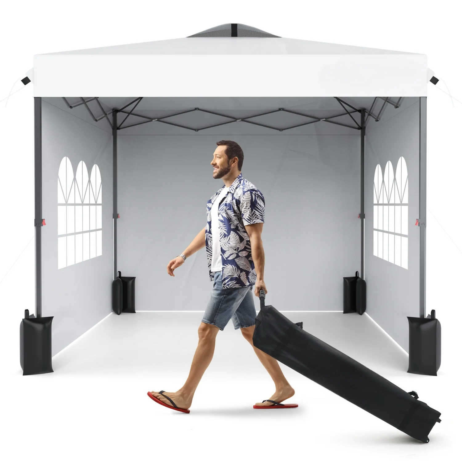 

10x10 White Pop Up Canopy with Sidewalls, Heavy Duty Easy Up Tent for Parties, One Person Set Up Event Tent