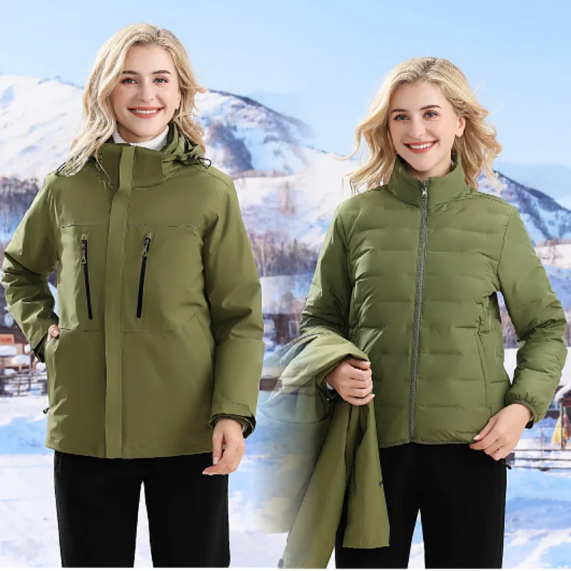 

Three-in-one punching jacket waterproof down winter men's and women's models two-piece outdoor mountaineering clothing