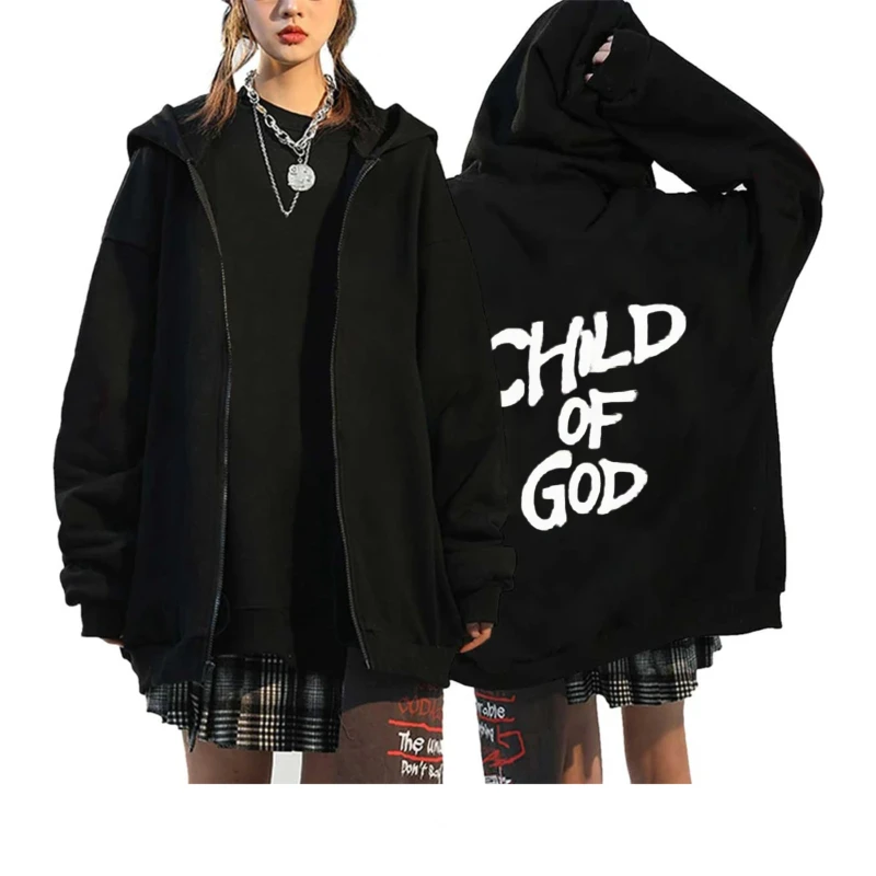 

Men's Hooded Jacket Black Child of God Printed Pattern Streetwear Casual Outfit for Daily Wear and Fashion Statements