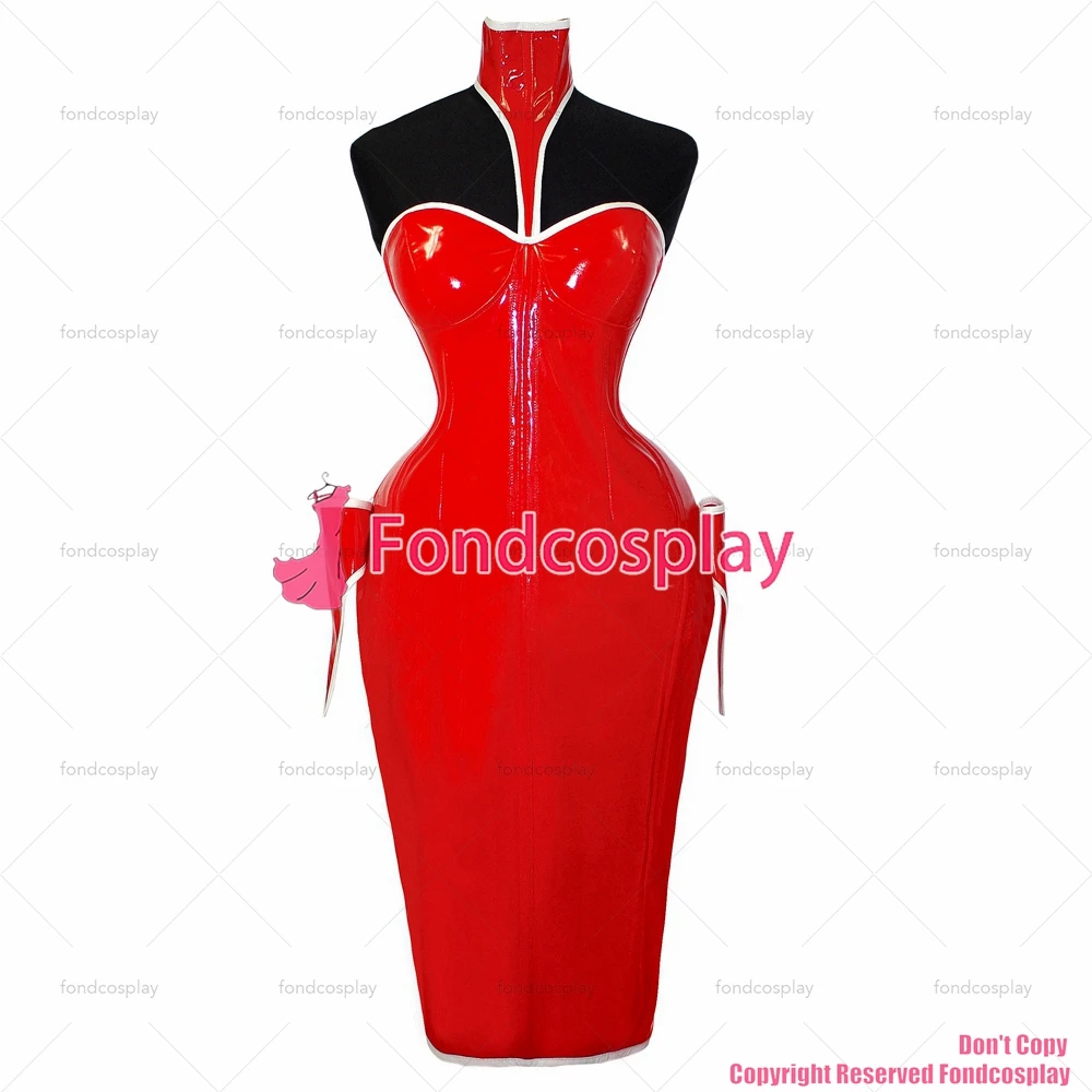 fondcosplay adult sexy cross dressing sissy maid red heavy pvc Corset Dress Gothic Silk Uniform Custom-made CD/TV[G1067]