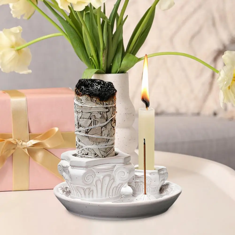 Tempat Lilin dengan Penangkap Abu Keramik Tempat Tongkat Palo Santo untuk Meditasi Dekorasi Ruang Yoga Buatan Tangan Pembakar Dupa Salvia