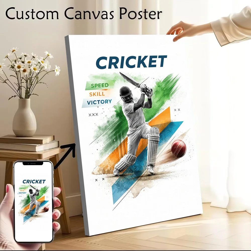 Cricket Player Action Shot - Vintage Sports Collage Poster Canvas Wall Art Personalized Print Modern Painting Perfect Gift for