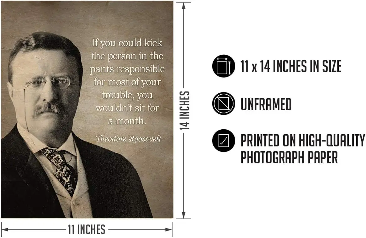 Theodore Roosevelt - If you could kick the person Art print - 11 x 14 Unframed Wall Art Print - Great inspirational quote