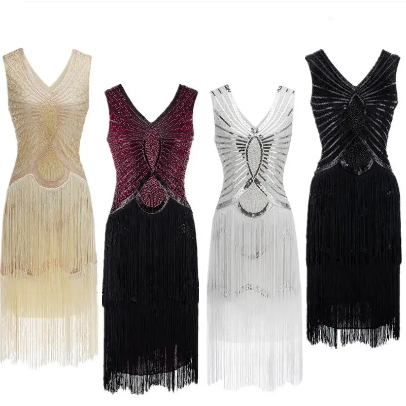 ชุดเดรสวินเทจ Dr. Svel ประดับเลื่อมและพู่ห้อย งานแฮนด์เมด สีสันสดใส เหมาะสำหรับงานกลางคืน ทรงเอวกลาง ซิปด้านหลัง แฟชั่นสำหรับผู้หญิง