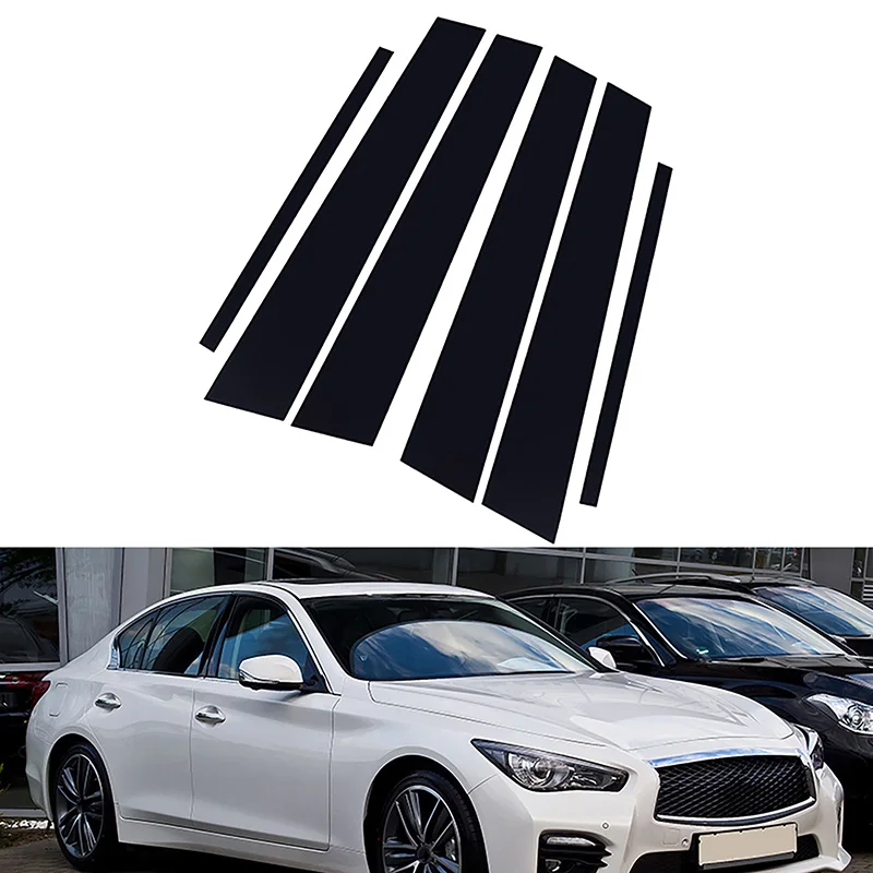 Gloss Black Window Pillar Posts Trim Decal Strip Cover Carbon Fiber Sticker Accents for Infiniti Q50 2014-2023 Car Accessories