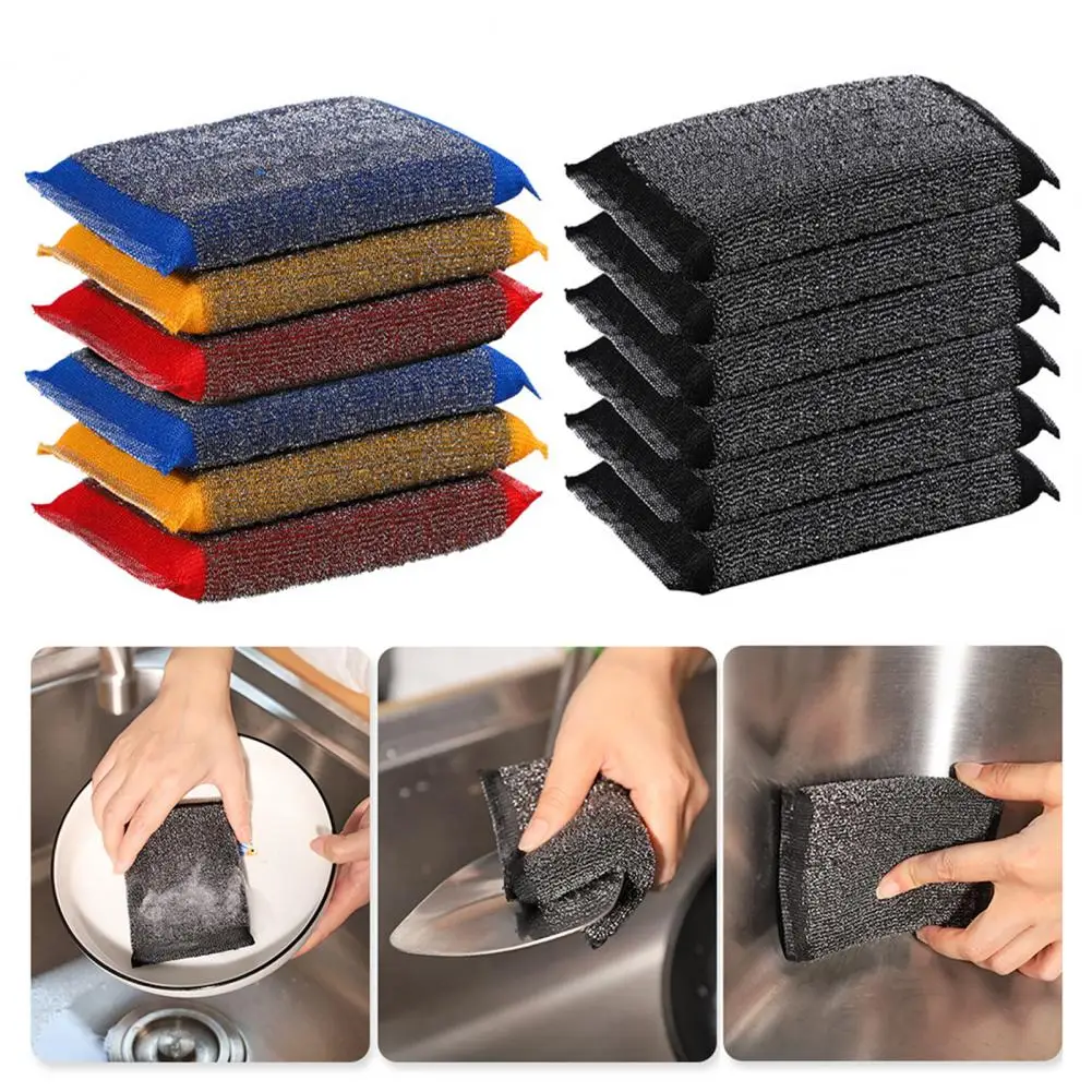 6Pcs Stainless Steel Wire Dish Cloth Cookware Cleaning Dirt All-Purpose Scrub Pads Heavy-duty Kitchen Sponges Кабельная Ткань