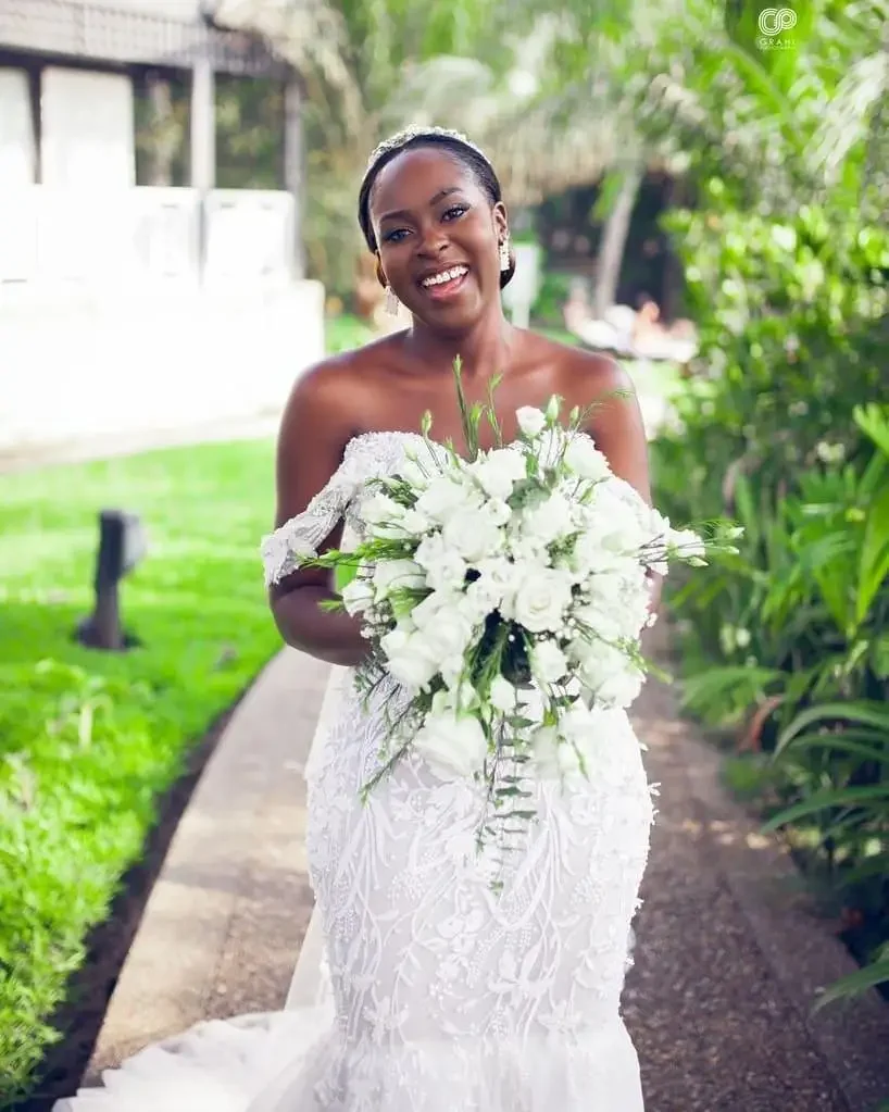 Vestidos De Novia De sirena africanos personalizados, Vestidos De Novia De tul con hombros descubiertos De talla grande, Apliques De encaje, Vestidos De Novia