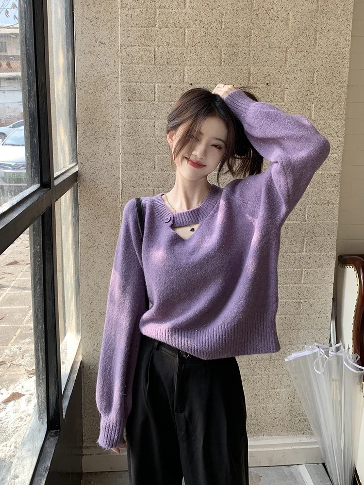 

Толстый вязаный свитер с длинными рукавами, женский корейский стиль, Новое поступление, укороченная свободная верхняя одежда, универсальная эстетика