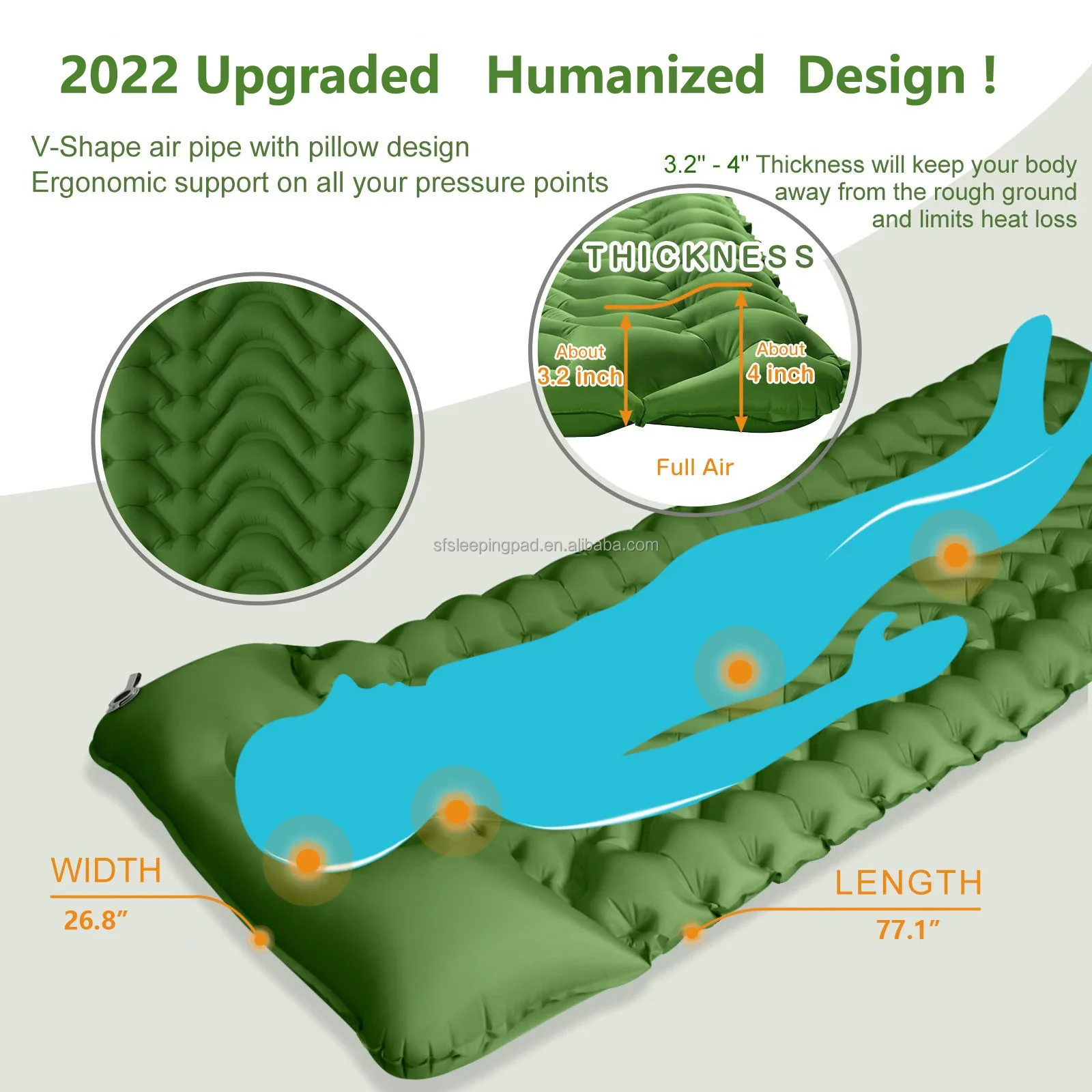 Hot Sale High Quality Foot -Pump Inflatable Camping Sleeping Pad Mat Self-inflating Camping Air Mattress for Outdoor Hiking