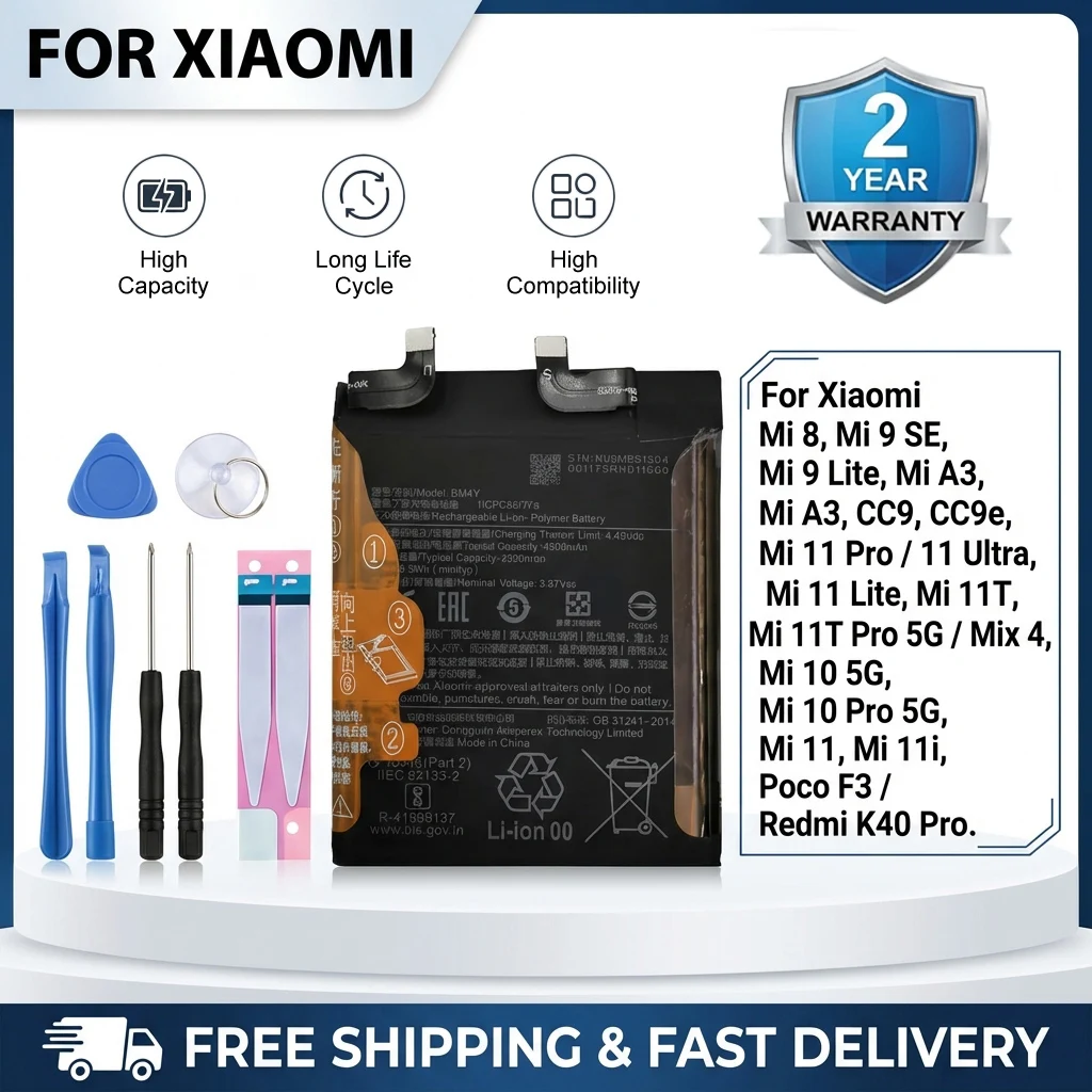 

Battery for Xiaomi Mi 8-11 Series Replacement Battery BM3E BM3L BM3M BM4F BM4M BM4N BM4X BM4Y BM55 BM58 BM59 BP42