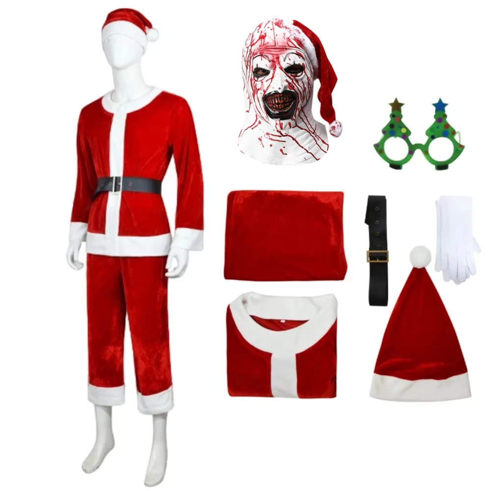 Horror Movie Clown Cosplay Costume Christmas Terrifirable Disguise Full Set  for Adult Outfit Halloween Carnival Party Clothes