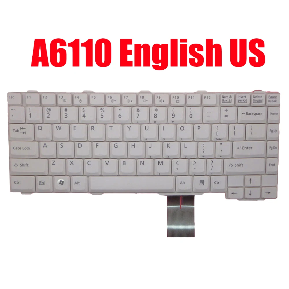 

Laptop Keyboard For Fujitsu For LifeBook A1110 A1120 A6010 A6020 N860-7627-T288 CP302795-01 CP353225-01 English US White New