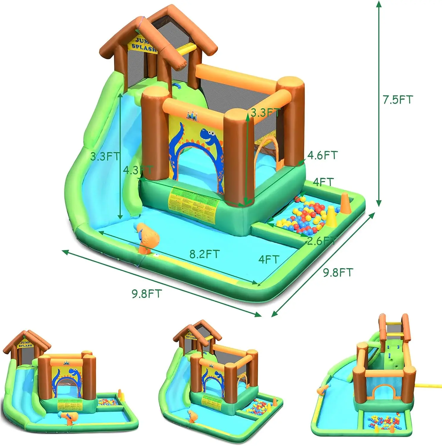 Nadmuchiwana zjeżdżalnia wodna, 6 w 1 dzieci Park wodny Bounce House Combo do zabawy na świeżym powietrzu z basenem, ścianką wspinaczkową, dmuchaną wodą Sl