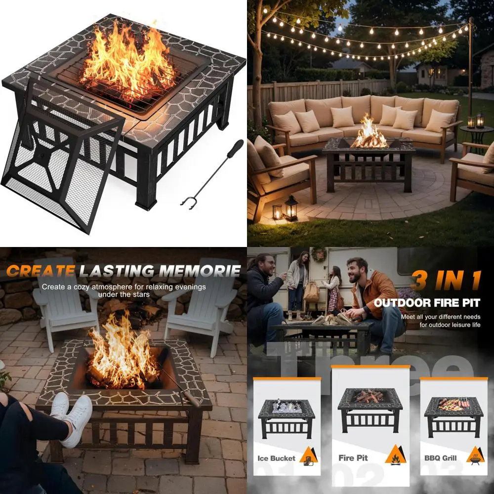 

32-дюймовый металлический уличный стол для костра с водонепроницаемой крышкой для патио, кемпинга и уличных каминов