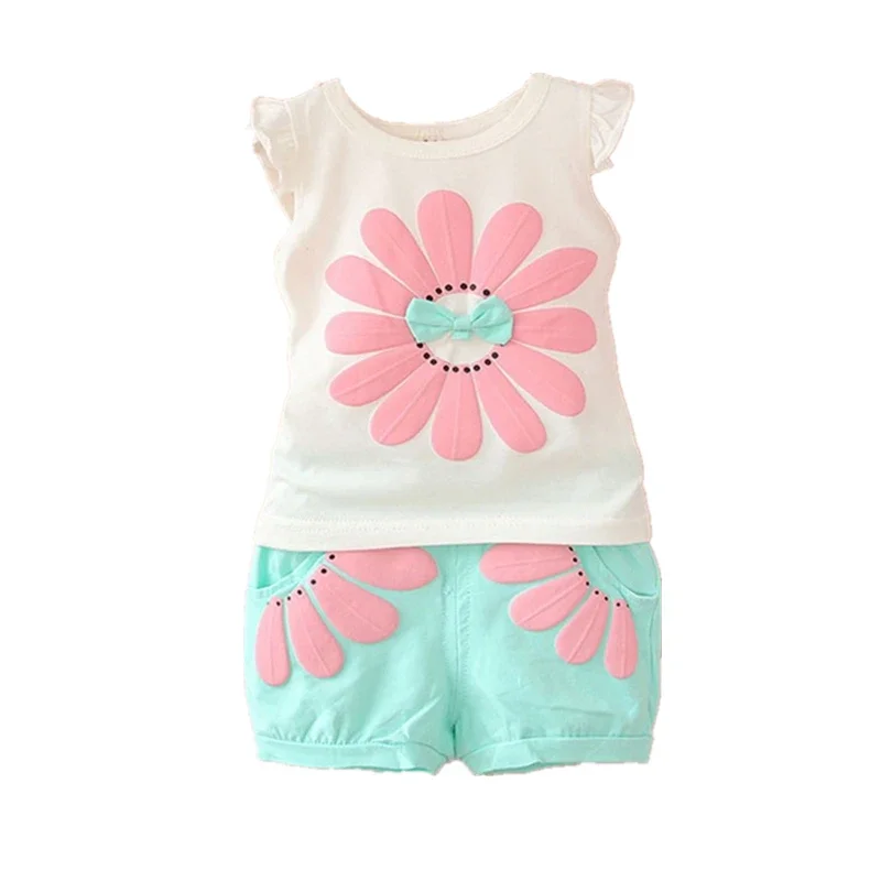

Summer Children Casual Clothes Suit Boys Girls Cute Cartoon Flowers Vest Shorts 2Pcs/Set Toddler Cotton Clothing Kids Tracksuits
