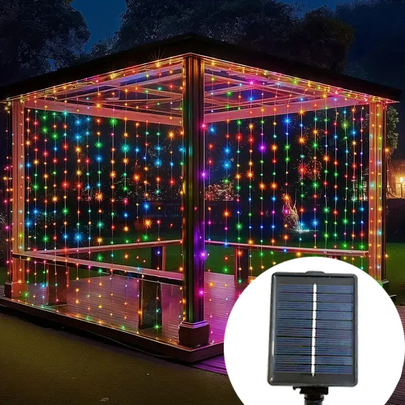 

LED Solar Outdoor Curtain String Lights 8 Mode Fairy Lights Solar Waterproof Lights for Christmas Wedding Garden Decoration