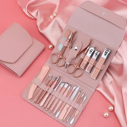 Rose Gold Nail Clipper Set Stainless Steel Manicure Nail Scissors Pedicure Kit Nippers Trimmer Care Tools With Pink Folding Bag