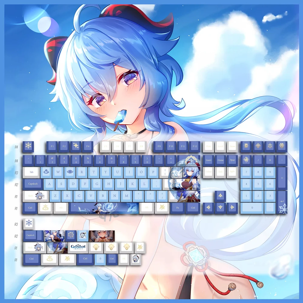 

Ganyu PBT Keycaps Genshin Impact DYE Sublimation Key Cover Cherry Cross MX Switch Key Caps for Mechanical Keyboard Otaku Gift