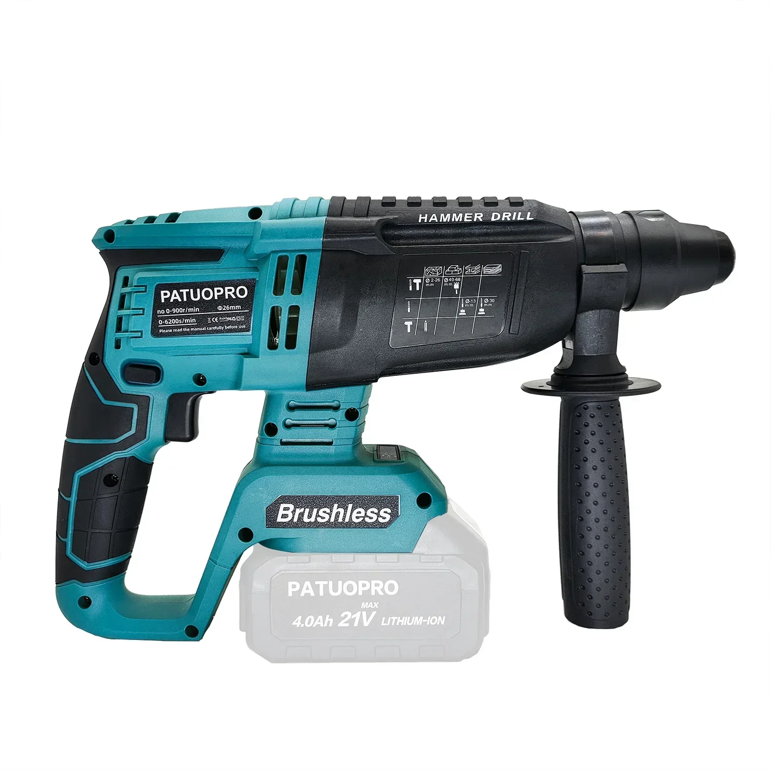 Brushless Cordless Rotary Hammer Drill 18V SDS Plus Electric Hammer Drill 4 Modes Power Tools fit Makita 18v Battery(No Battery)