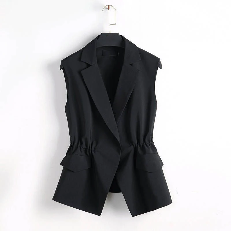 

Women's Vest Black Vest Top Women Turn-down Collar Sleeveless Vest Woman Fashion Working Autumn Suit Vest Waistcoat 2024