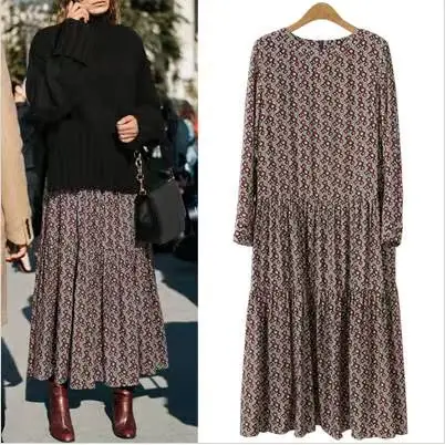 

Новая весенне-летняя свободная юбка с цветочным принтом и длинными рукавами для женщин больших размеров