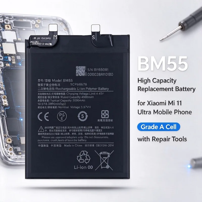 BM55 for Xiaomi Mi 11 Ultra Mobile Phone Battery High Quality High Capacity Battery Replacement Bateria Grade A Cell with Tools