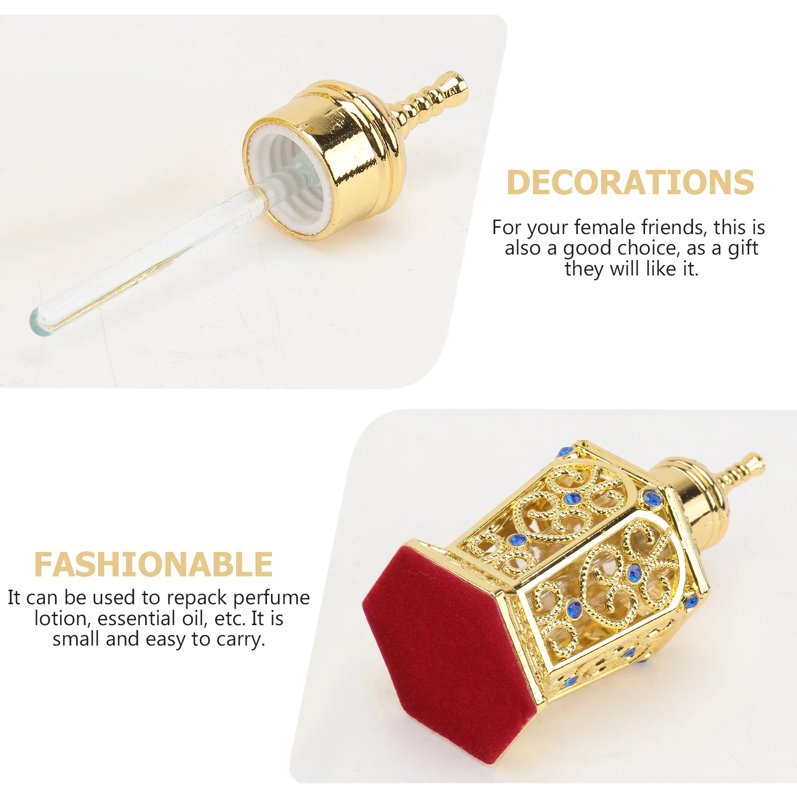 

Creative Elegant Glass Perfume Liquid Dispenser Unique Aromatherapy Golden Chic Empty Storage Bottle For Essential Oil Travel