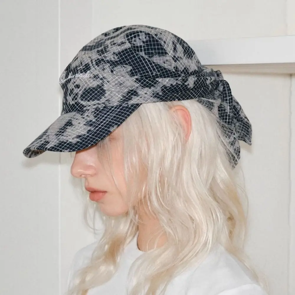 

Retro Plaid Headscarf Baseball Cap Korean Style Jennie Same Style Sunscreen Beach Hats Nylon Baseball Hat Peaked Cap Men