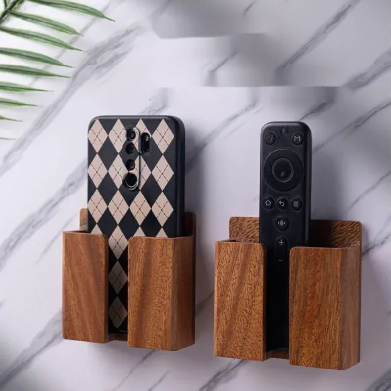 

-Limited No Hole Wall Hanging Remote Control Mobile Phone Storage Box Environmental Protection Solid Wood Charger Storage Rack
