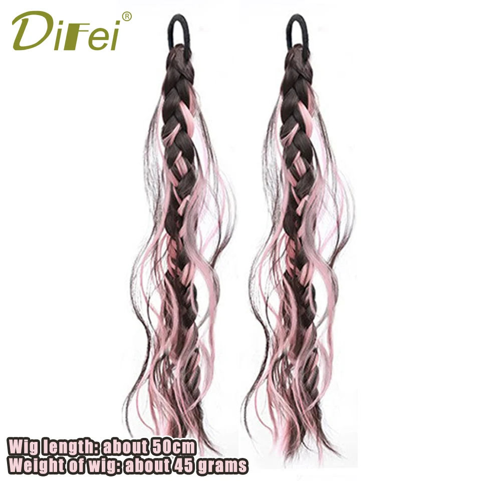 DIFEI Messy Highlight Braid Peruka syntetyczna Girl Sweet Cool Messy Highlight Fluffy Braided Hair Ponytail Boxing Braid Wig