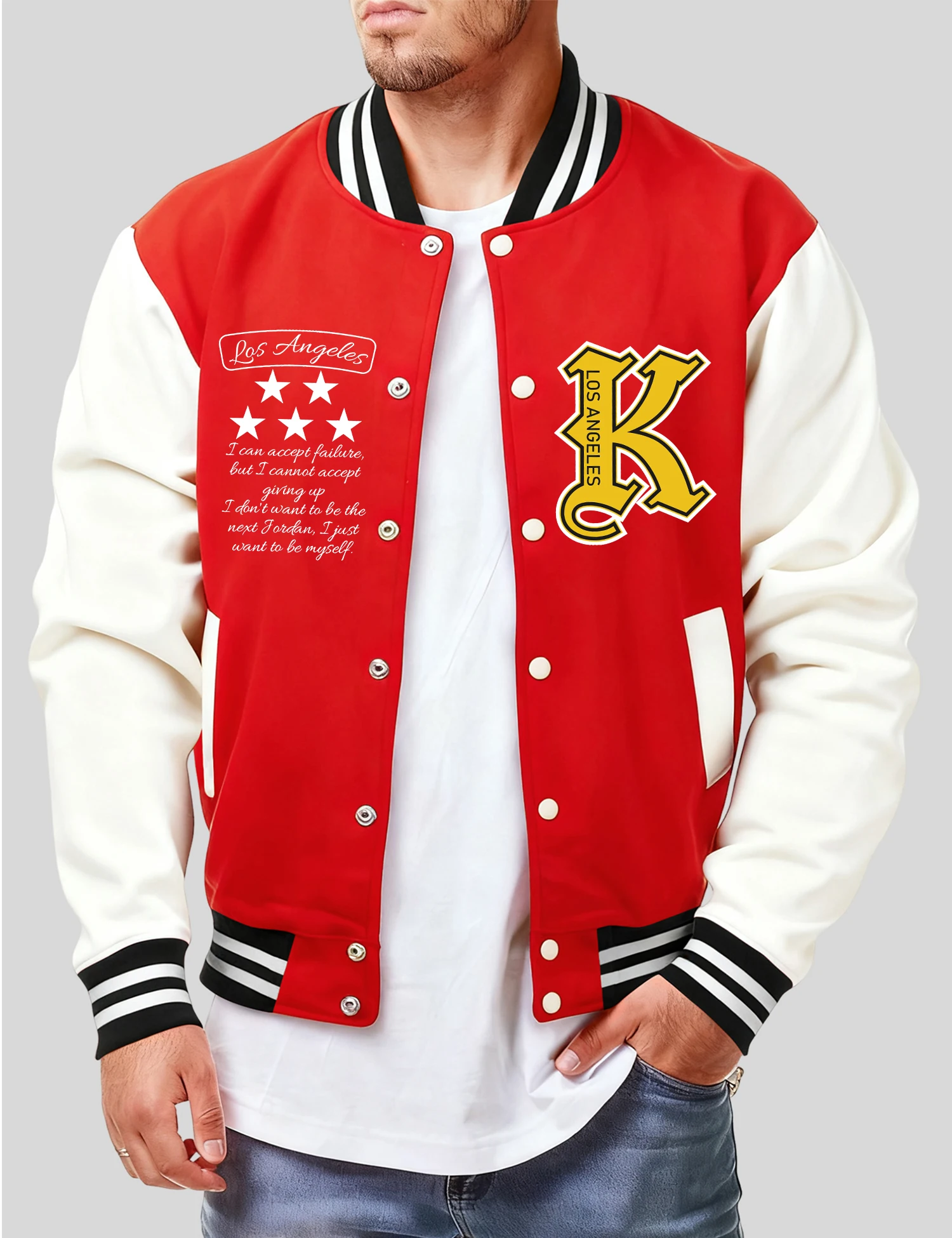 

Five Pointed Star And Letter K Baseball Jersey Men Retro Soft Coat Trendy American Jackets Autumn Fleece Men Colour Top