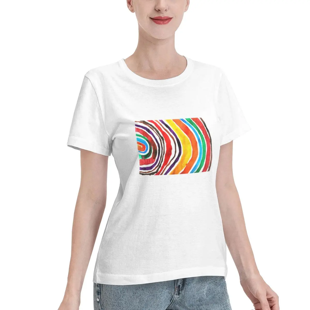 Durable Wear FUN RAINBOW WATERCOLOR PAINTING Women's T-shirt Stylish Wholesale Blank Tee