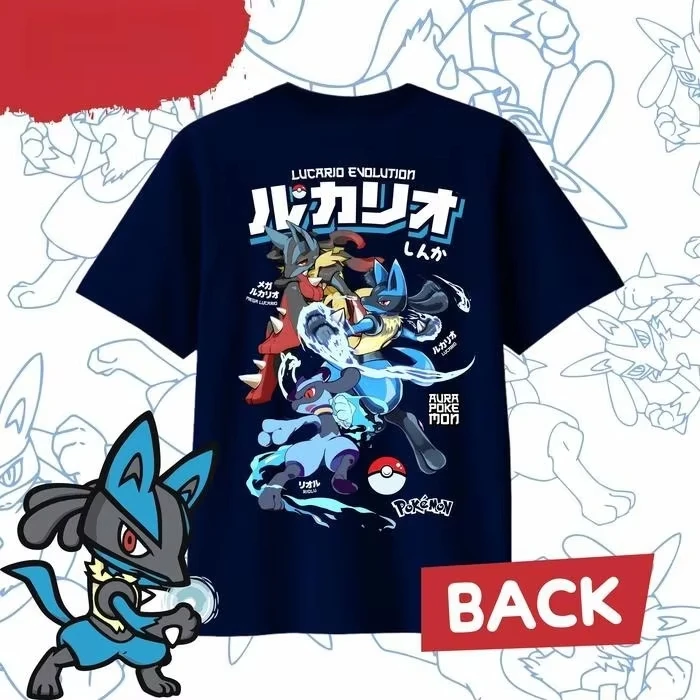 2026 Sommer Pokémon Anime LUCARIO 100% reine Baumwolle bedrucktes T-Shirt für Herren, Harajuku, locker, lässig, vielseitig, kurzärmelig, locker, Y2k
