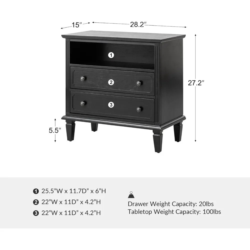 Farmhouse Nightstand with Charging Station,  with USB Ports and Outlets, Fluted Pilasters Bedside Table with Open Space Dresser