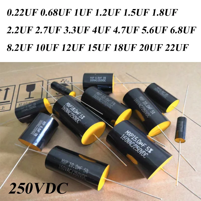 1pcs 0.22uf-22uf 250V MXP Non Polarized Metalized Polypropylene Film Capacitor Axial Capacitor Black for Audio Speaker Crossover