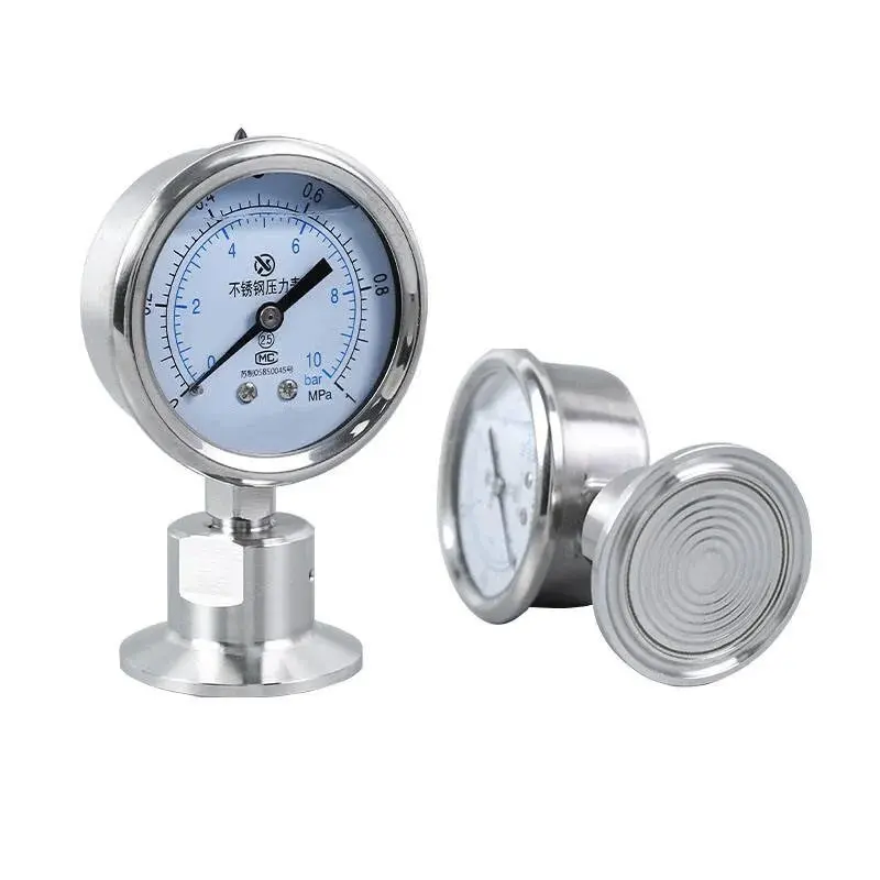 60mm Diameter Air Oil Water Stainless Steel Shock Resistant Diaphragm Pressure Gauge Quick Mount Clamp Chuck YNTP60BF