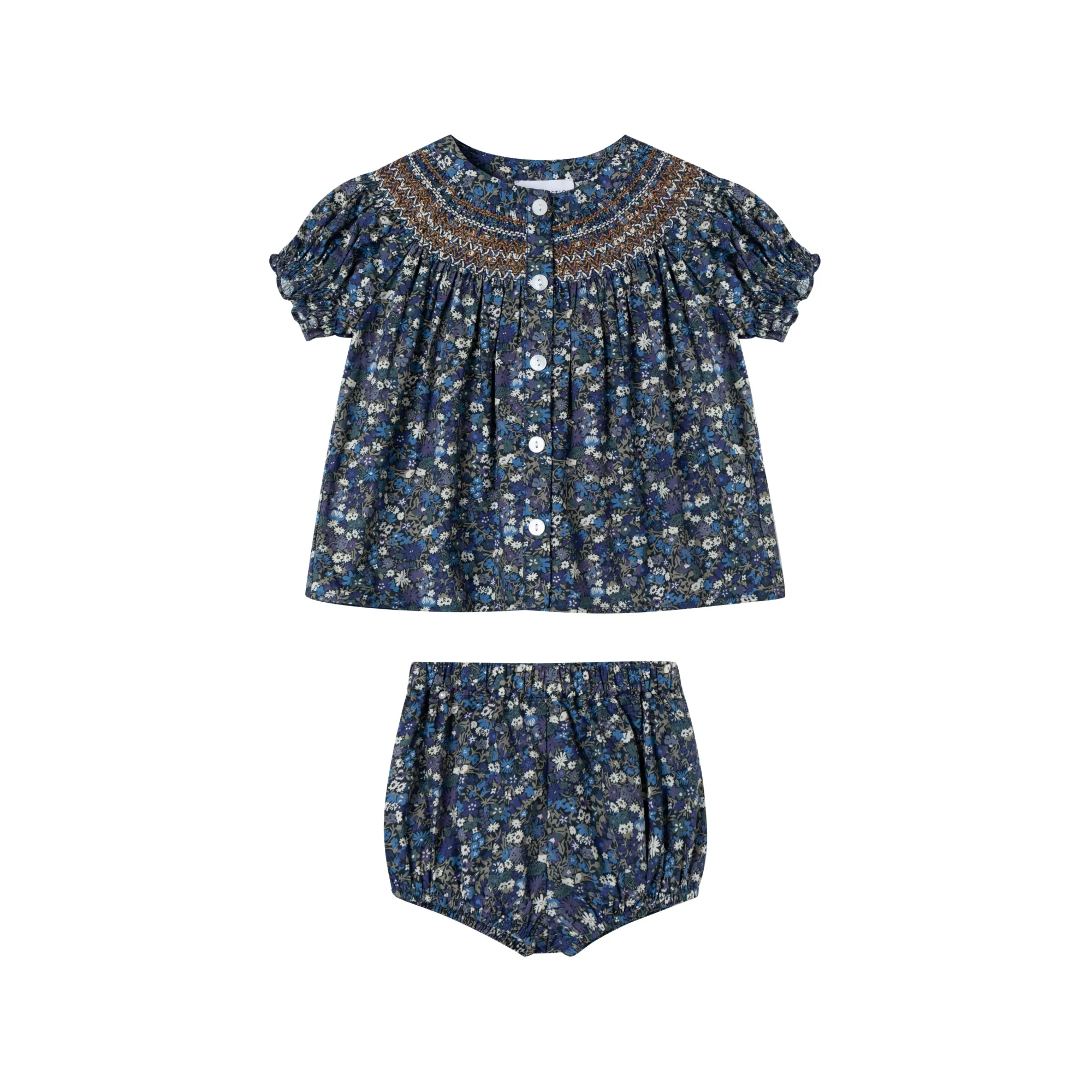 Baby Girls Floral Print 2pcs Outfit Short Sleeve Smocked Embroidered Top With Shorts Toddler Summer Casual Set 2026