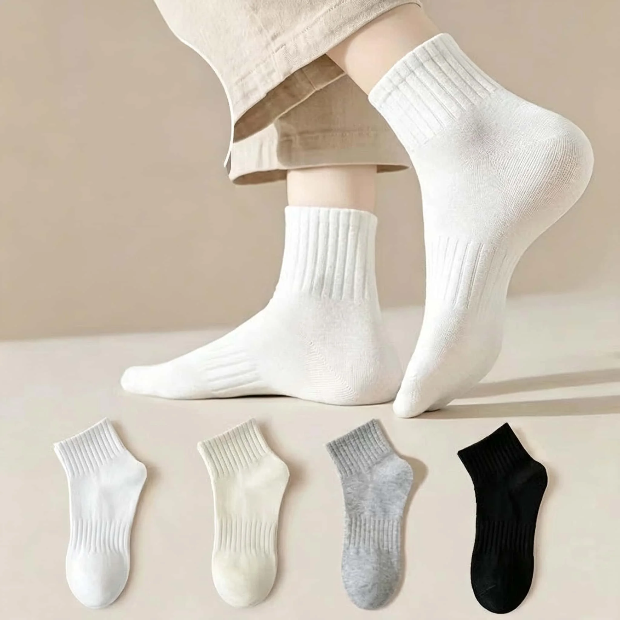 Mix and Match 4-Pair Set of Unisex Casual Short Socks for All Seasons, Skin-Friendly and Versatile