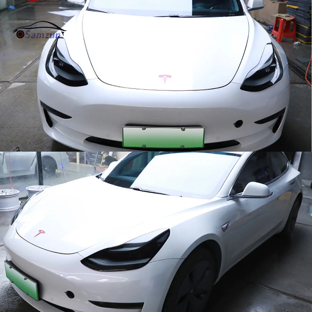 For Tesla Model 3 2021-2023 Headight TPU Smoke Black Cover Headlamp Protector Film Accessories Car Styling Head Light Sticker