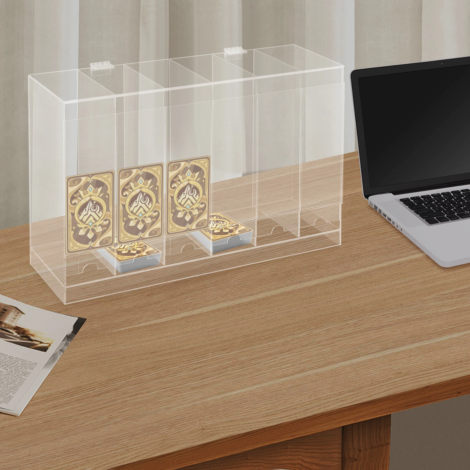 موزع حزمة معزز من الأكريليك مكون من 6 فتحات، وموزع حزمة البطاقات مع غطاء، وحامل عرض لتخزين البطاقات لمحلات البيع بالتجزئة