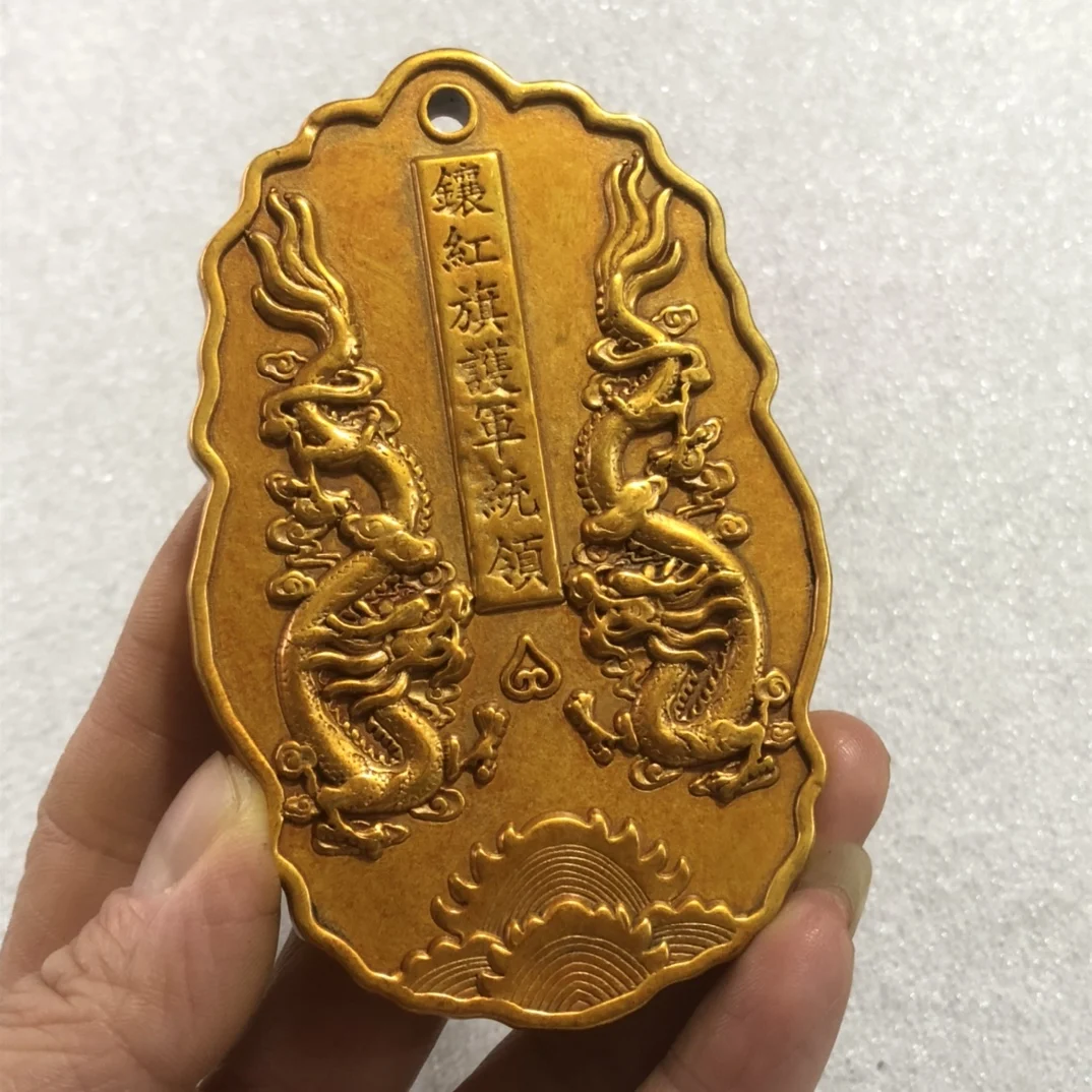 Exquisite Collection Souvenirs Antique Gold Plated Dragon Token Decorative Home Crafts Fine Workmanship