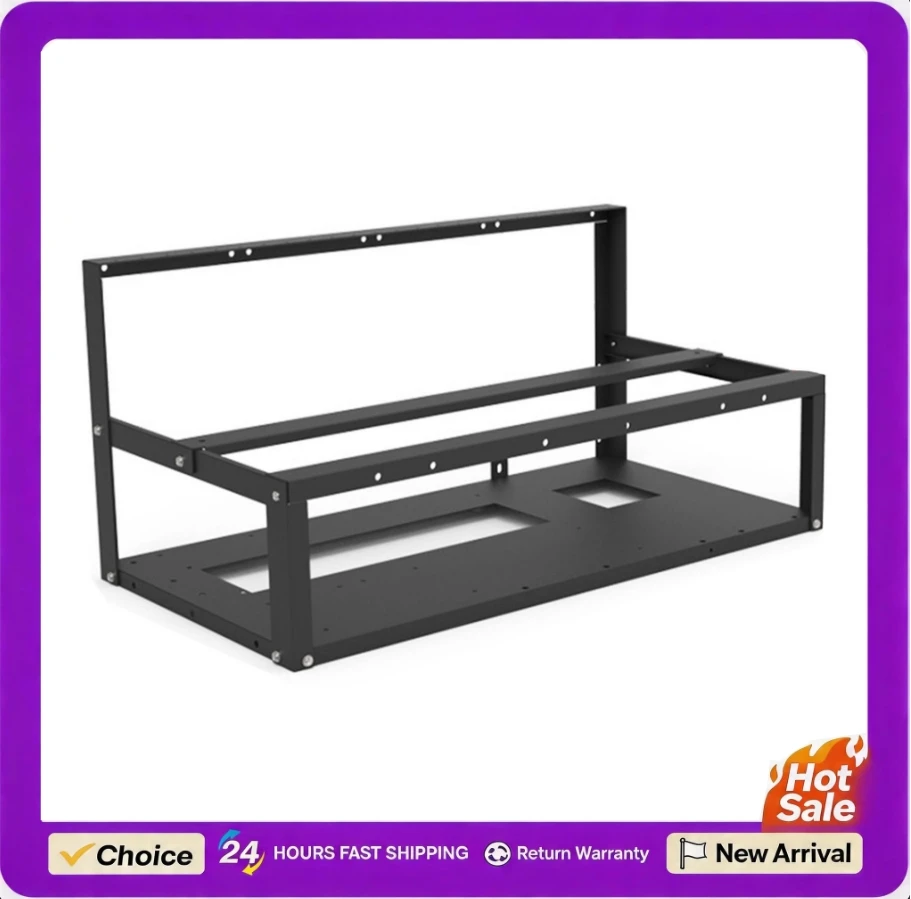 Boîtier de support durable pour carte graphique de rig minier ouvert, rack 6 GPU empilable pour ordinateur de minage, compatible avec alimentation ATX