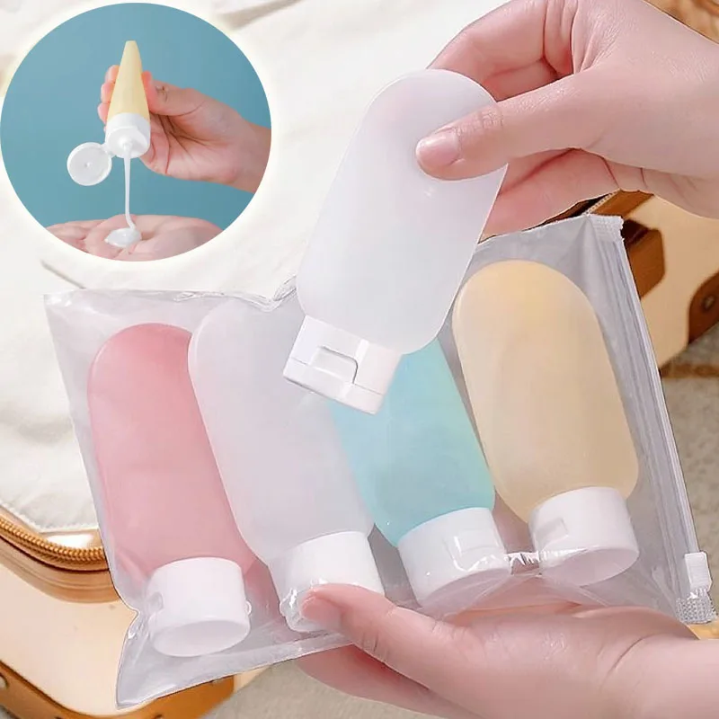 3/4Pcs/Set Travel Botttle Set 60ml Refillable Bottle Soft Silicone Lotion Shampoo Container Squeeze Tube Empty Bottle Wholesale